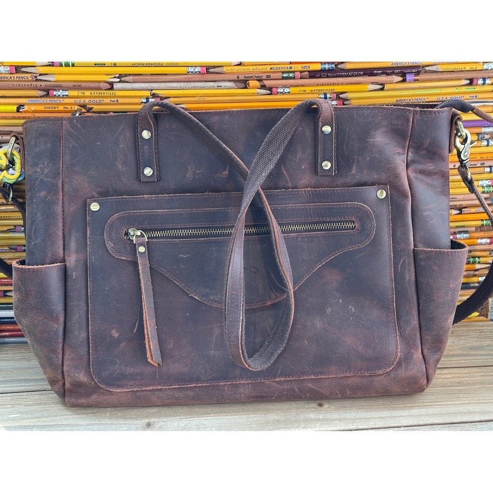 S-ZONE Tote Bag Leather Laptop Crossbody Womens Large Brown Excellent